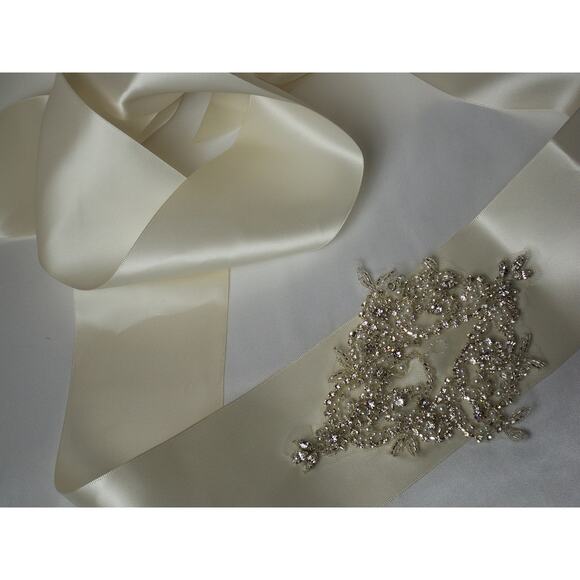 Wide ivory beaded wedding dress bridal belt sash,lace beaded bridal belt sash - Picture 2 of 6
